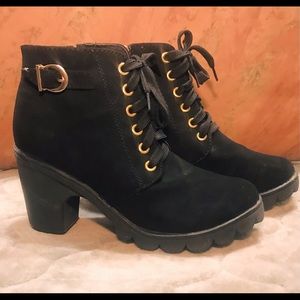Black Suede Chunky Heel Booties